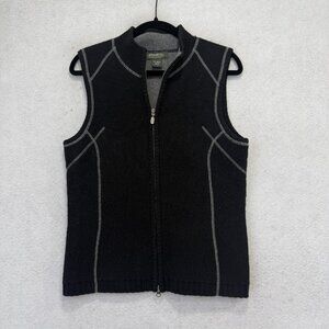 Eddie Bauer Wool Vest Women’s Black Full Zip Knit M